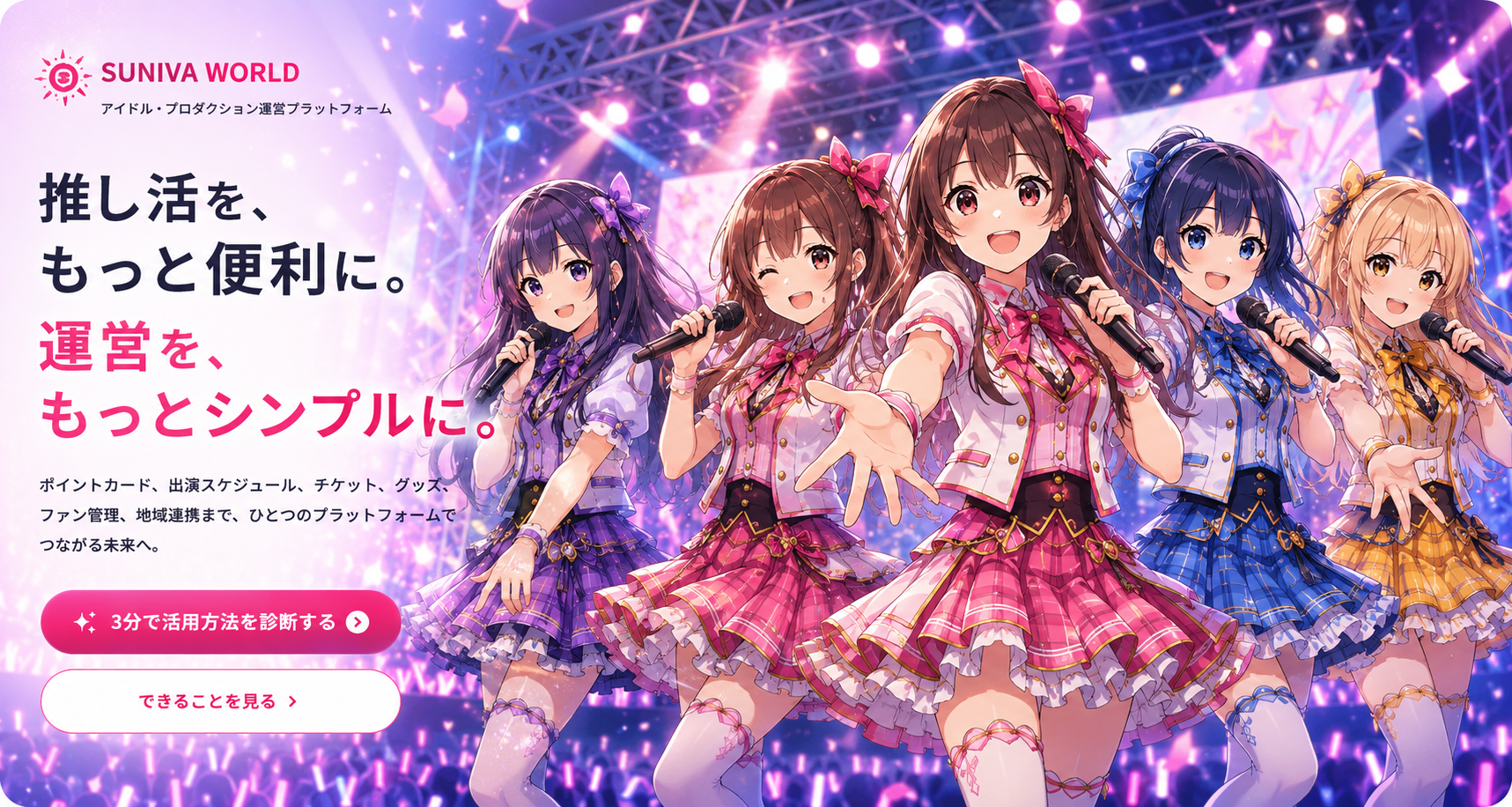 推し活をもっと便利に、運営をもっとシンプルにするSUNIVA WORLD アイドル・プロダクション
